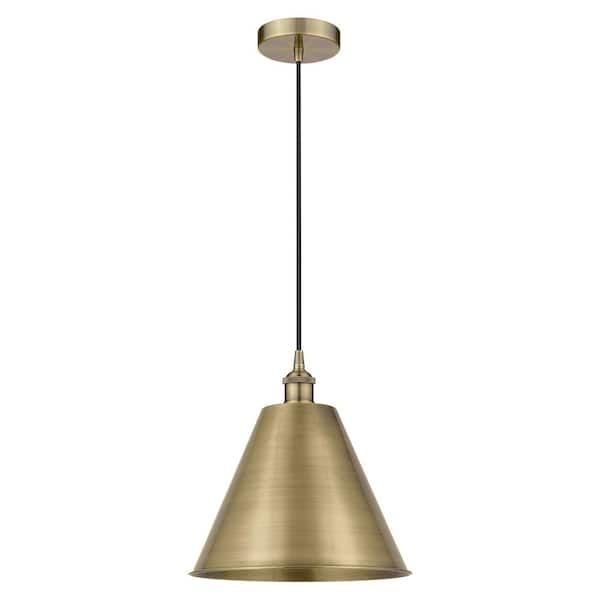 Edison Cone 100-Watt 1-Light Antique Brass Standard Mini Pendant Light with Metal Shade