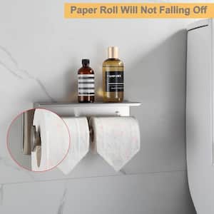 Bath Wall-Mount Double Post Toilet Paper Holder Shelf Non-Slip Tissue Roll Holder in Brushed Nickel