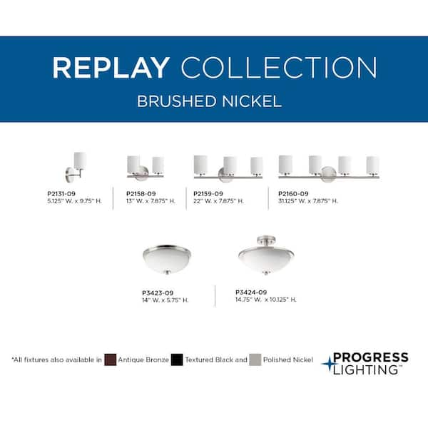 Progress Lighting Replay Collection 13 in. 2-Light Brushed Nickel