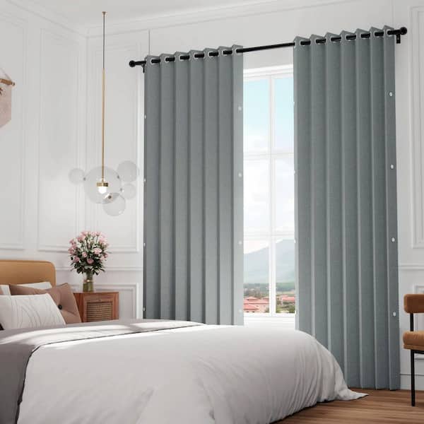 Helhom 1-Panel 45 in. x 80 in. Gray Faux Linen Composite Accordion