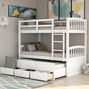 Harper & Bright Designs White Chamblee Twin over Twin Bunk Bed with ...