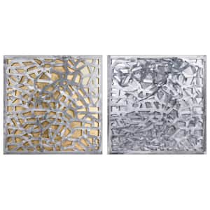 "Enigma" Polished Steel Gold and Silver Leaf 3D Abstract Metal Wall Art (Set of 2)