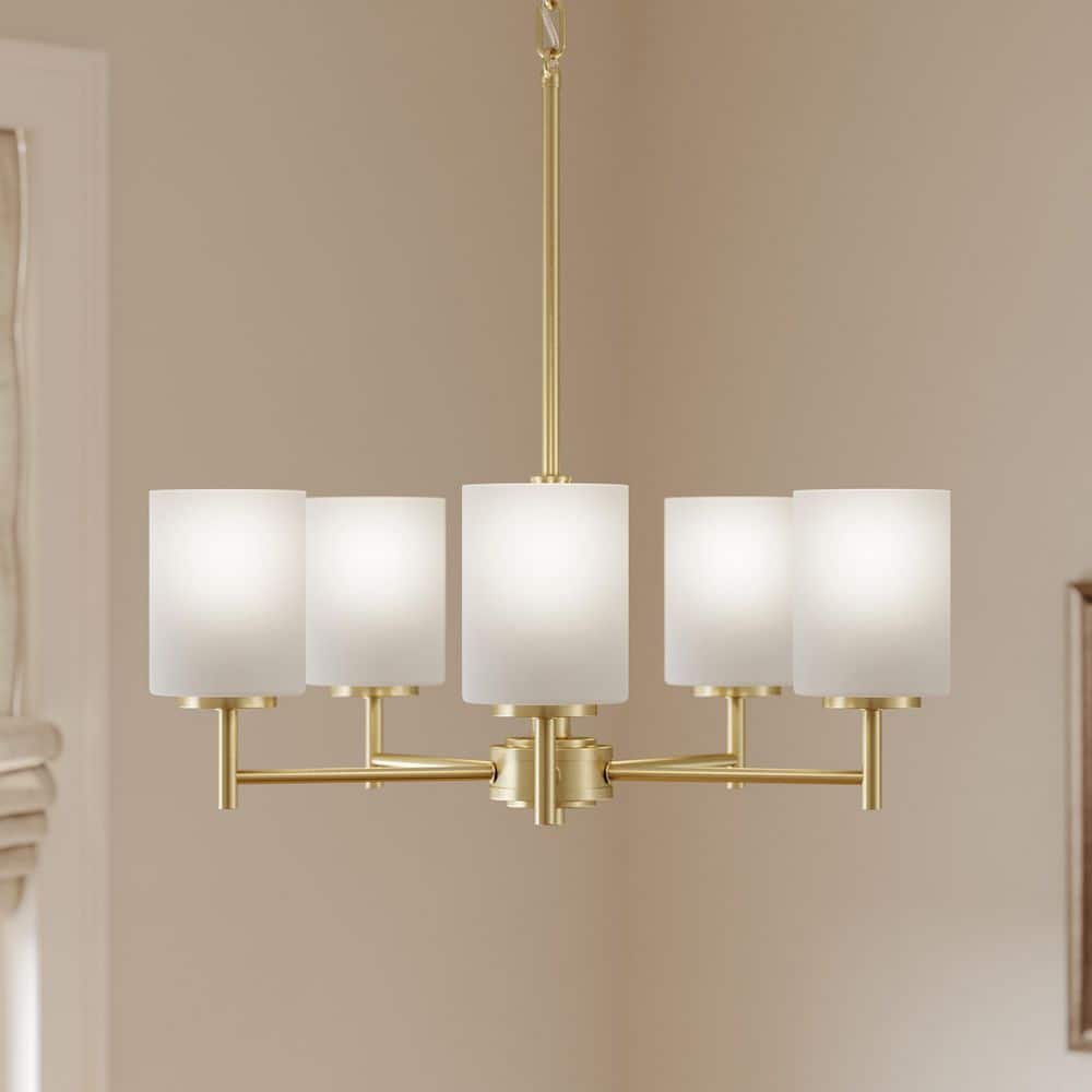 Replay 21 in. 5-Light Brushed Gold Chandelier with Etched Glass Shades price history on PriceWatchPro