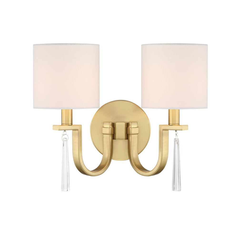 Fortuna Satin Brass 2-Light Sconce with White Linen Shades