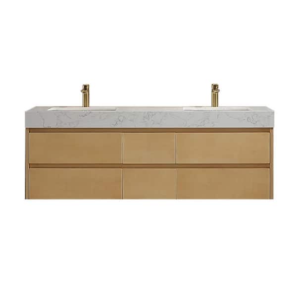 60 in. W x 20.8 in. D x 21.3 in. H Wall Mounted Floating Wood Bath Vanity Cabinet with White Resin Top Assembled