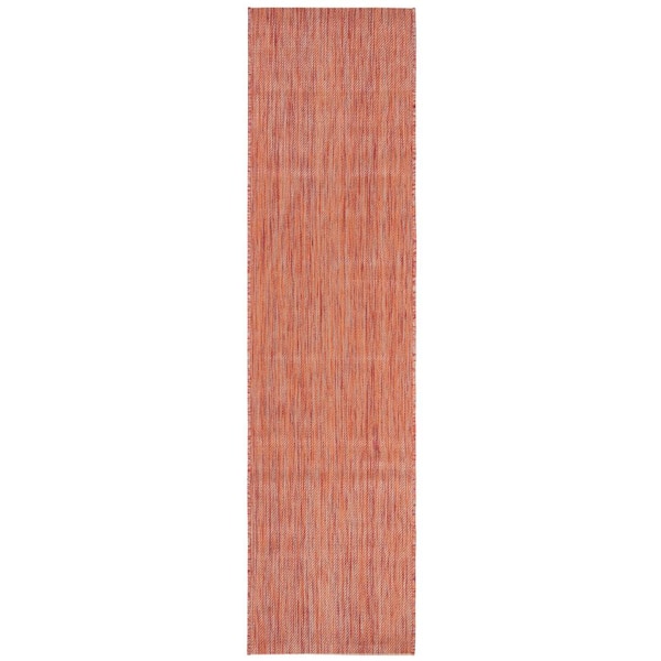 Beach House Rust 2 ft. x 12 ft. Solid Striped Indoor/Outdoor Patio  Runner Rug
