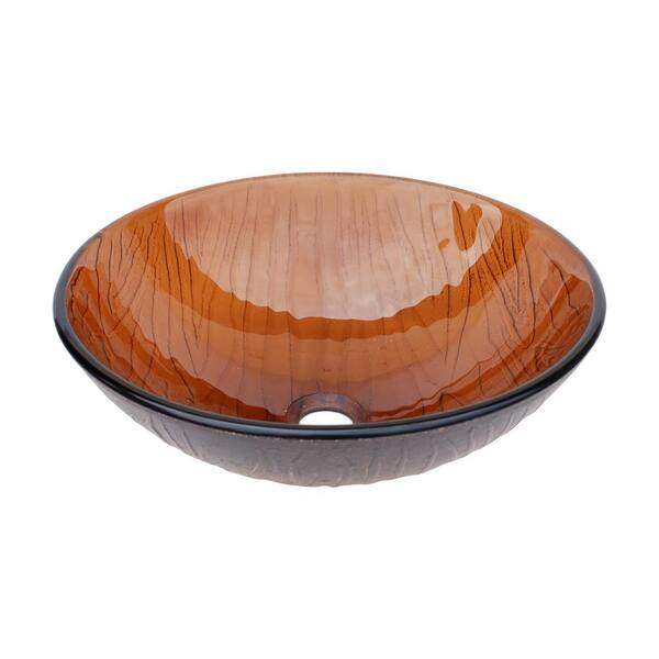 Eden Bath Wood Vein Glass Vessel Sink in Cola Brown with Pop-Up Drain and Mounting Ring in Oil Rubbed Bronze