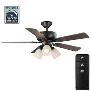Riley 44 in. Indoor LED Bronze Dry Rated Downrod Ceiling Fan with 5 Reversible Blades, Light Kit and Remote Control