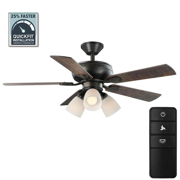 Hampton Bay Riley 44 in. Indoor LED Bronze Dry Rated Downrod Ceiling Fan with 5 Reversible Blades, Light Kit and Remote Control