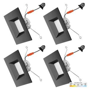 6 in. 14-Watt LED Black Square Retrofit Recessed Housing Light 5 CCT 2700K to 5000K IC Rated Remodel Dimmable (4-Pack)