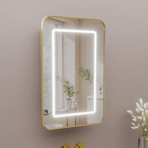 24 in. W x 32 in. H Rectangular Aluminum Framed Recessed/Surface Mount LED Medicine Cabinet with Mirror