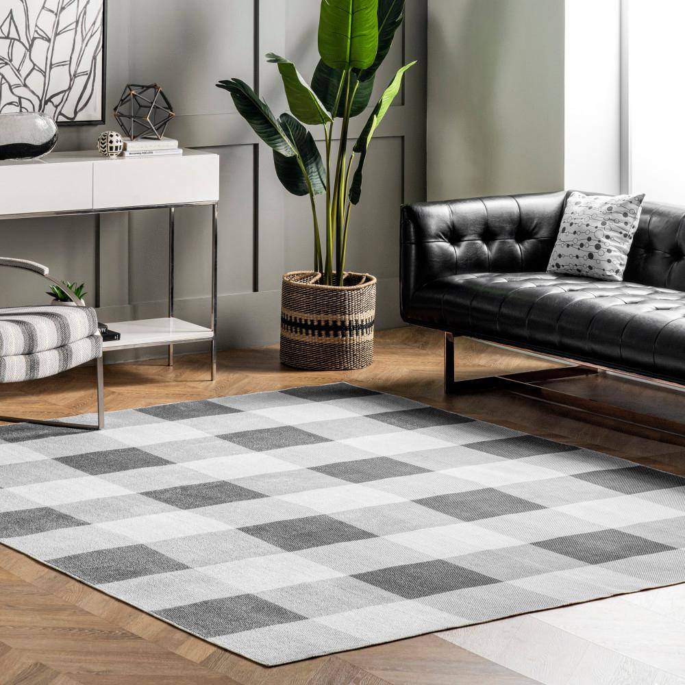 Gray Buffalo Plaid Washable Rectangular Area Rug