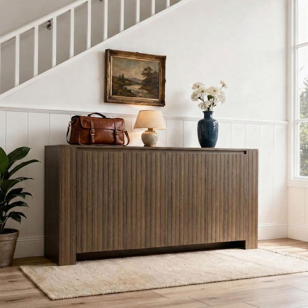 Chocolate 31.69 in. H 4 Doors Accent Storage Cabinet With 2-Shelves