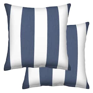 Outdoor Square Toss Pillow Cabana Stripe Blue & White (Set of 2)