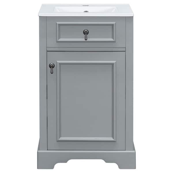20 in. Freestanding Gray Bath Vanity with White Ceramic Top Unassembled