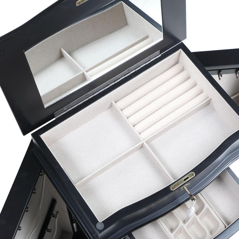 Black Modern 7-Drawer Jewelry Armoire with Mirror