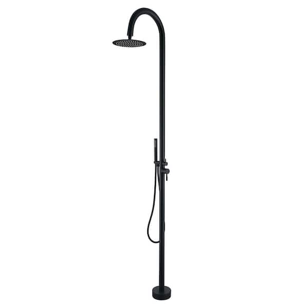 Single Handle 1-Spray Outdoor Floor Mount Shower Faucet Kit Fixture 1.8 GPM with Ceramic Disc Valves in Matte Black