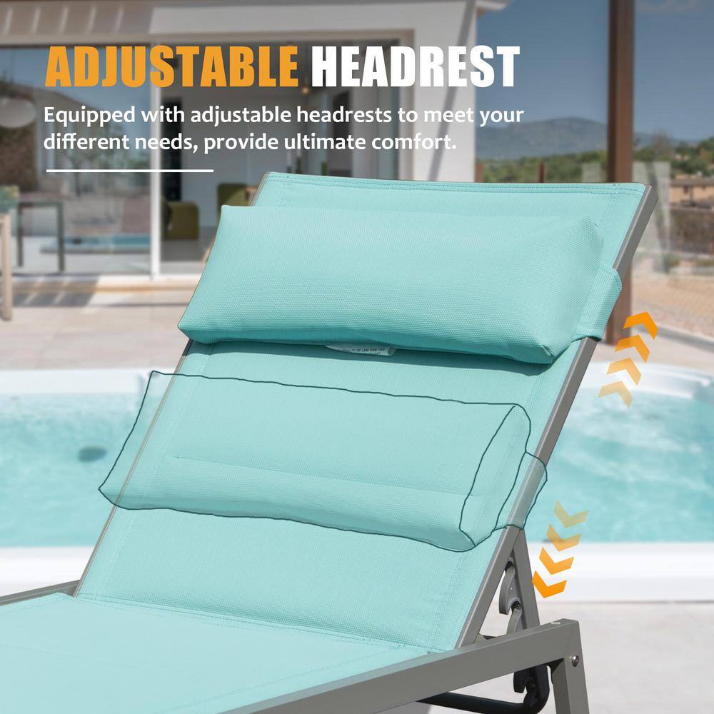 Lake Blue Aluminum Armless Chaise Lounge Set with Wheels