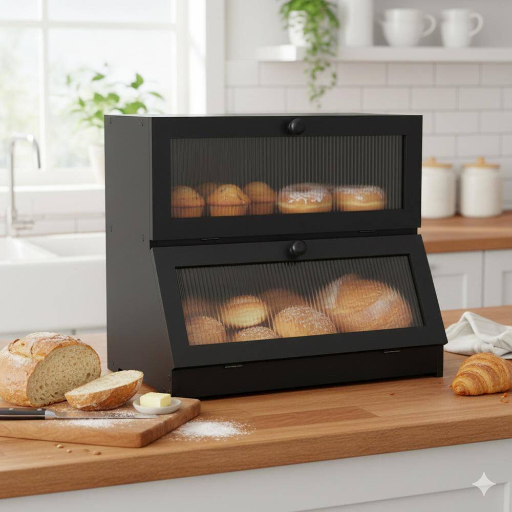 1 Piece Double Layer Large Capacity Frosted Window Airtight Bamboo Bread Storage Holder Keeps Bread Fresh Set price history on PriceWatchPro
