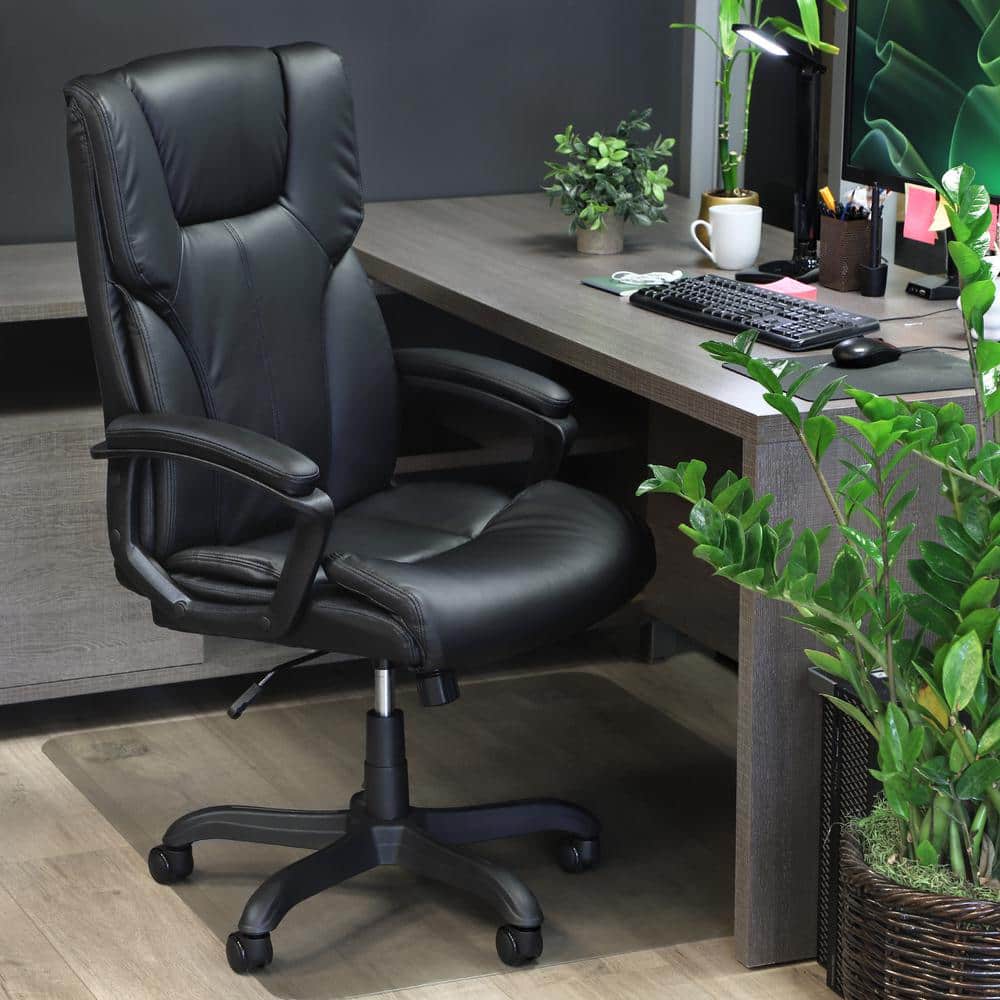 High Back Faux Leather Adjustable Height Office Chair in Black and Black Ba