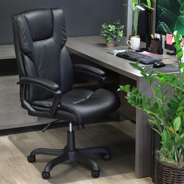Elama High Back Faux Leather Adjustable Height Office Chair in Black and Black Base