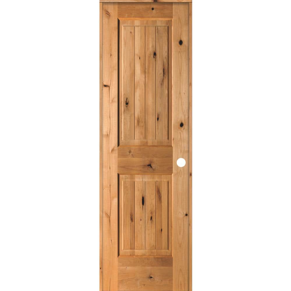 24 in. x 80 in. Knotty Alder 2 Panel Left-Hand Square Top V-Groove Clear Stain Solid Wood Single Prehung Interior Door price history on PriceWatchPro
