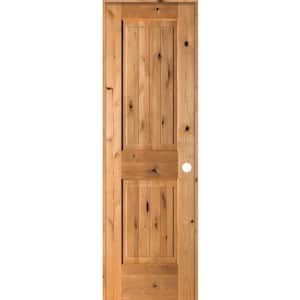 24 in. x 80 in. Knotty Alder 2 Panel Left-Hand Square Top V-Groove Clear Stain Solid Wood Single Prehung Interior Door
