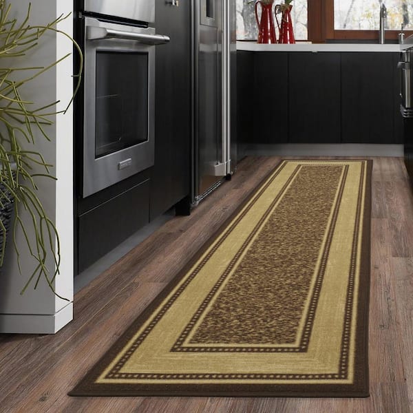 Ottomanson Ottohome Collection Non-Slip Rubberback Bordered 5x7 Indoor Area  Rug, 5 ft. x 6 ft. 6 in., Dark Brown OTH2208-5X7 - The Home Depot