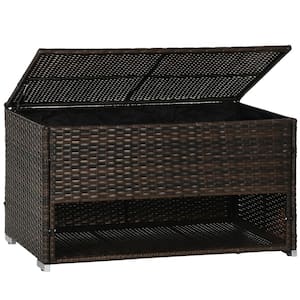 80 Gal. Brown Twice-Protected Powder-Coated, Galvanized Steel Frame Deck Box and Shoe Storage with Hand-Woven PE Wicker