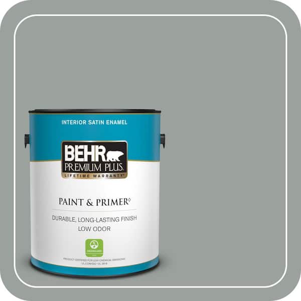 BEHR PREMIUM PLUS 1 gal. #PPU11-16 Brampton Gray Satin Enamel Low Odor Interior Paint & Primer