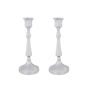 3-3/4 in. Dia x 9-3/4 in. Height, Nickel Aluminum Solid, Table Decorative Candle Holder Stand. (Set of 2)