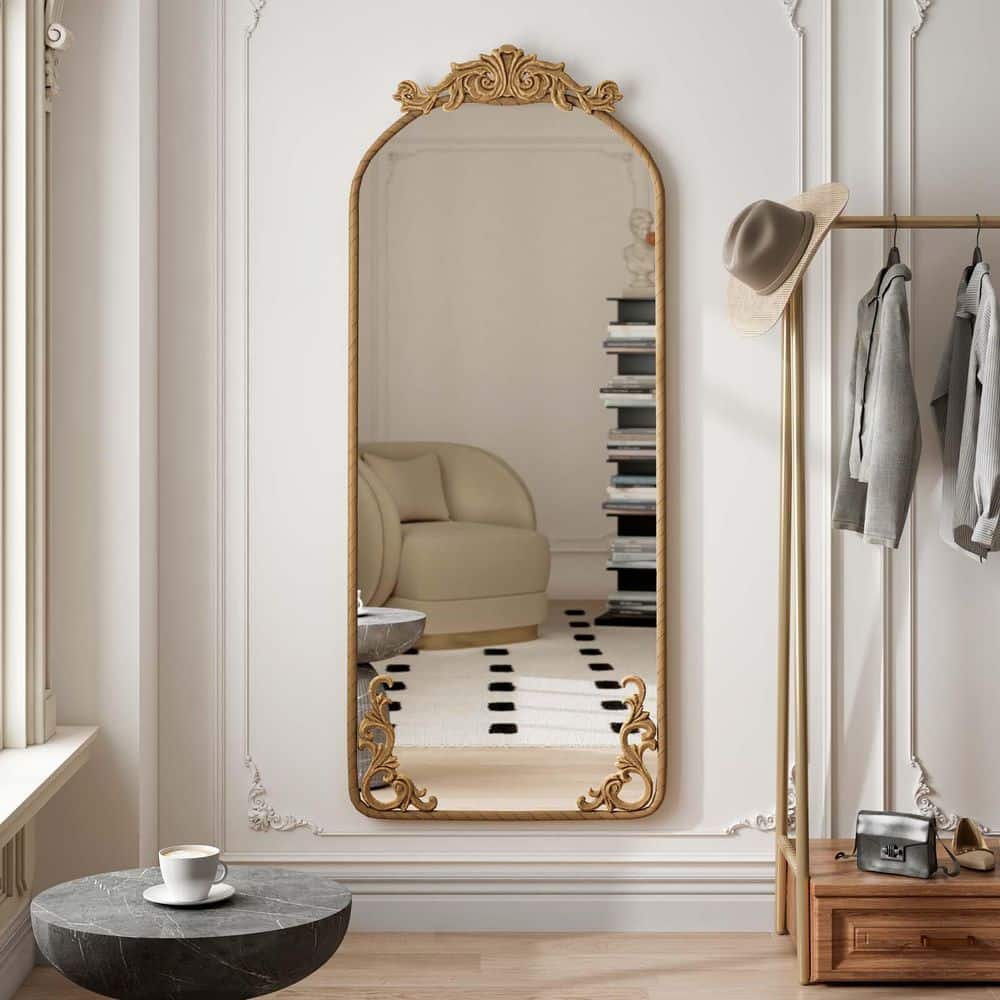 Bronze 24 in. W x 58 in. H Vintage Metal Framed Full Body Wall Mirror, Arch