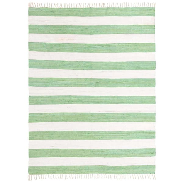 Unique Loom Chindi Rag Striped Green and Ivory 9' 0 x 12' 0 Area Rug