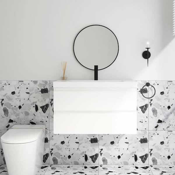 JimsMaison Angela 36 in. W x 19.5 in. D x 22.5 in. H Bath Vanity Side Cabinet in High Gloss White with White Cultured Marble Top