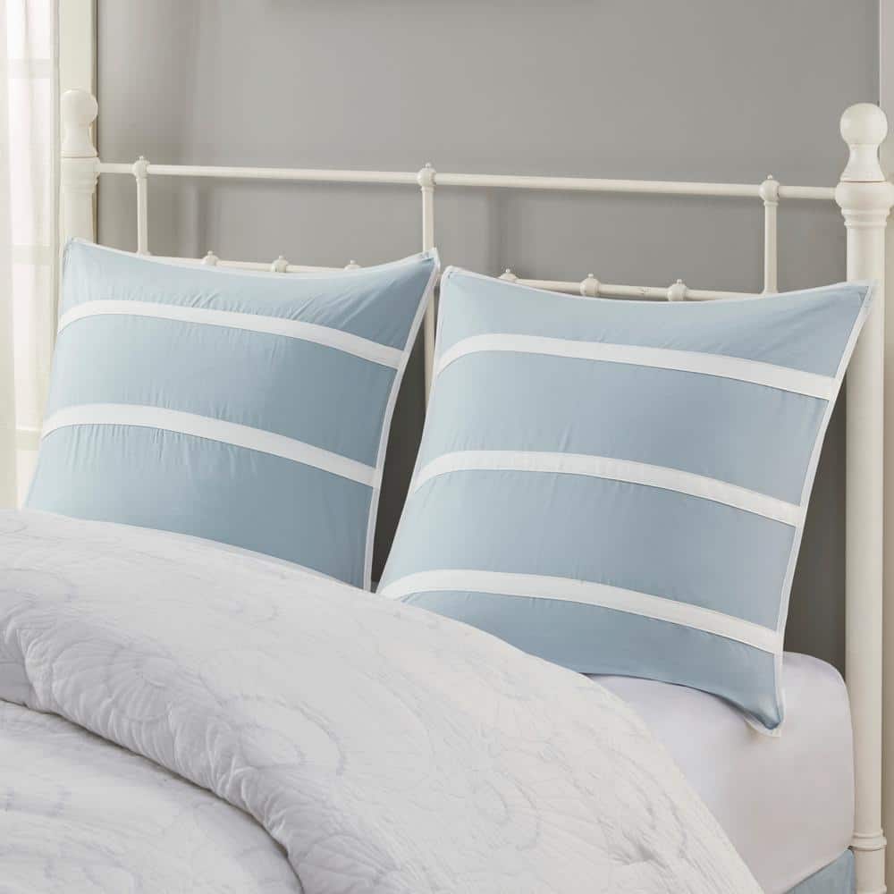 Blue Cotton Embroidered Euro Sham with Grey Edge