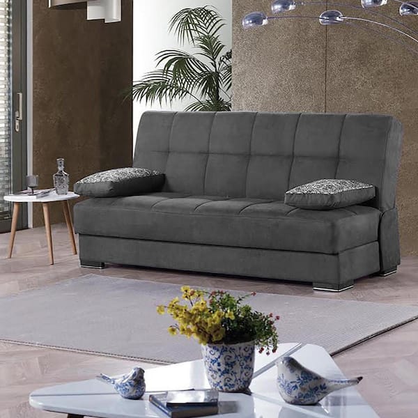 Soho Collection Convertible 75 in. Gray Upholstery 3-Seater Twin Sleeper Sofabed with Storage