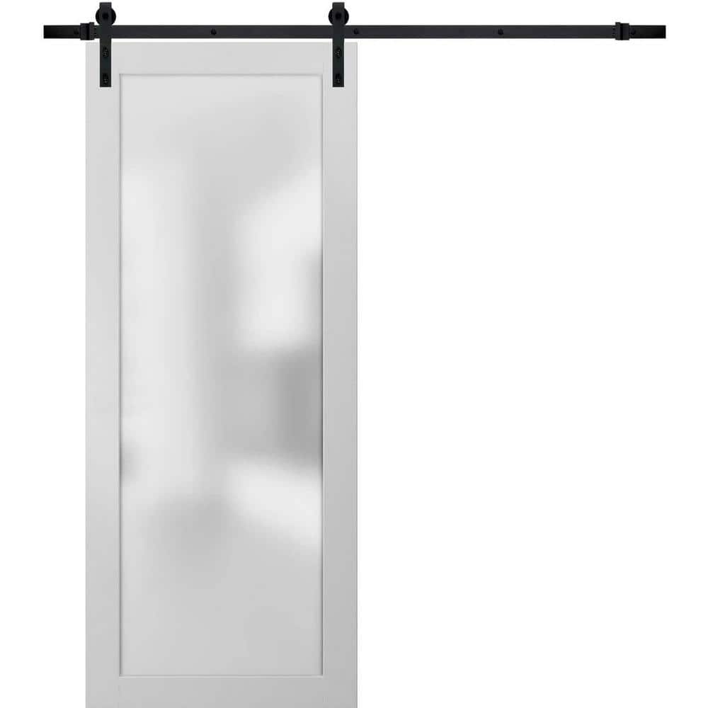Modern White Frosted Glass Panel Barn Door Kit 24 x 84