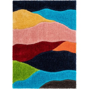San Francisco Balboa Modern Abstract Shag Multi 5 ft. 3 in. x 7 ft. 3 in. 3D Textured Super Soft and Thick Area Rug