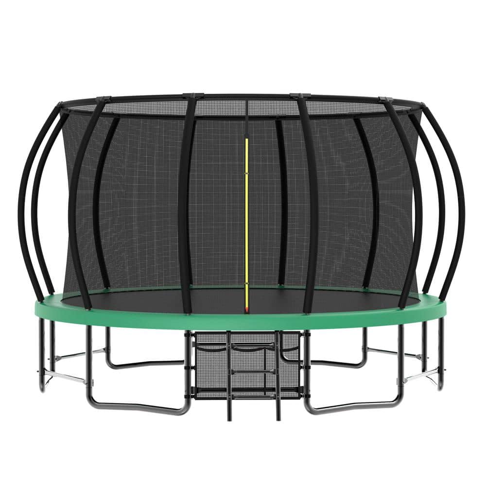 16FT Green Round Trampoline with Enclosure Net and Ladder