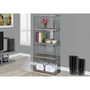 58.75 in. Dark Taupe/Clear Glass 4-shelf Standard Bookcase with Open Back