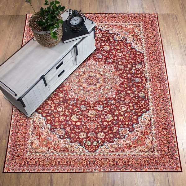Kenya Ruby Medallion Washable 5 ft. x 7 ft. Area Rug