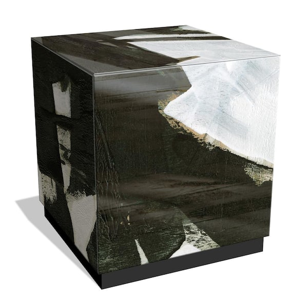 Empire Art Direct "Ode an Kline I" by Jennifer Goldberger Printed Multi Color Art Glass Square Side Table with Plinth Base, 22''x22''