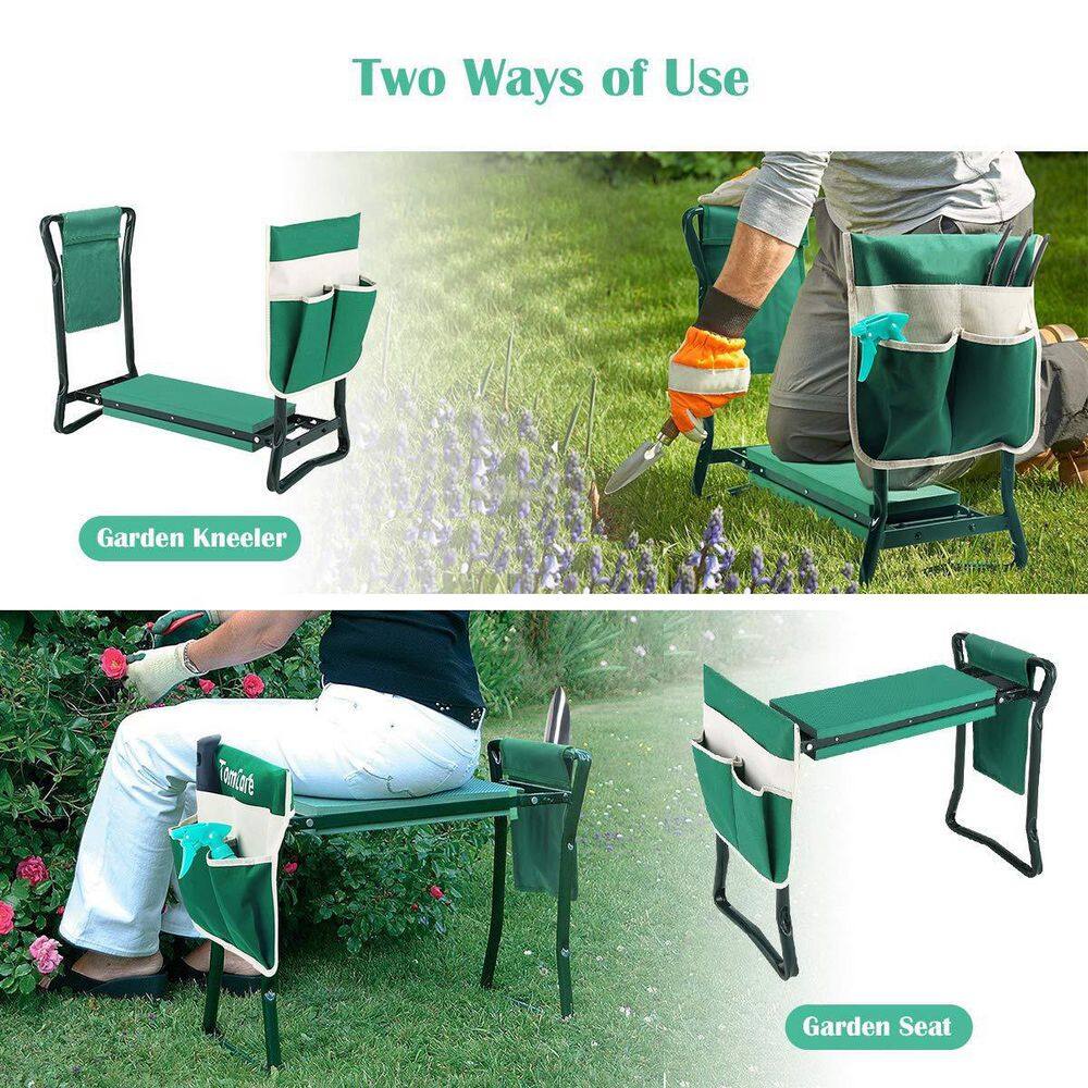 Green Foldable Garden Kneeler and Seat with Tool Pouch