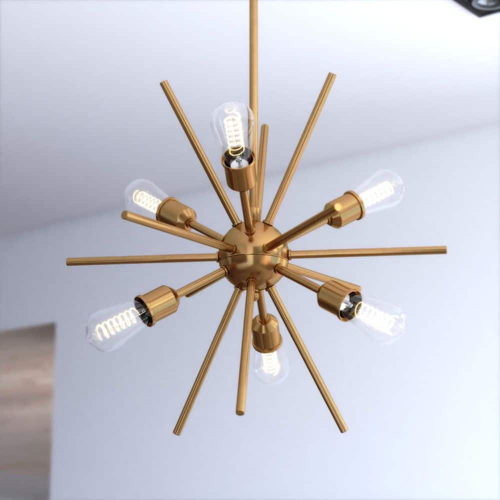 Estelle 6-Light 19 in. Wide Natural Brass Gold Mid-Century Modern Sputnik Pendant Light, Dining Table Ceiling Fixture price history on PriceWatchPro