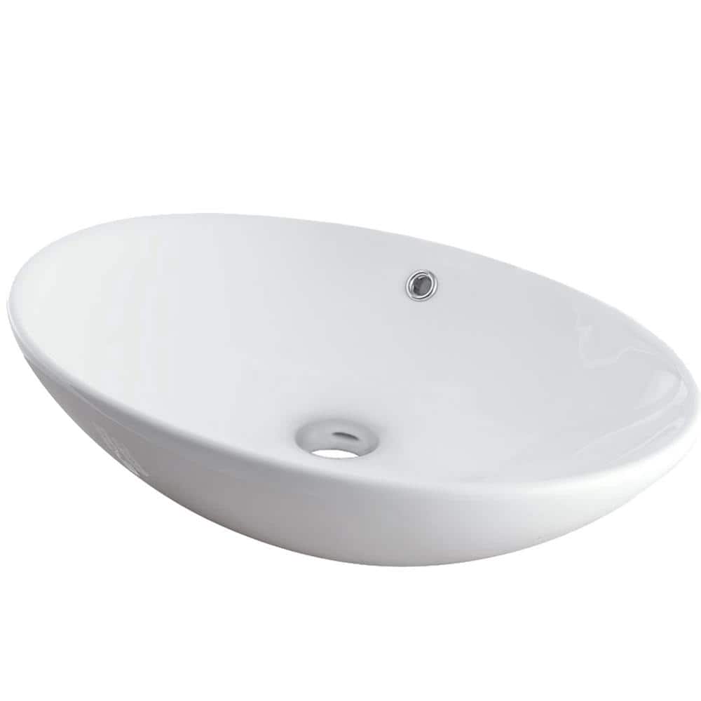 Bianco White Ceramic Oval Vessel Sink with Overflow