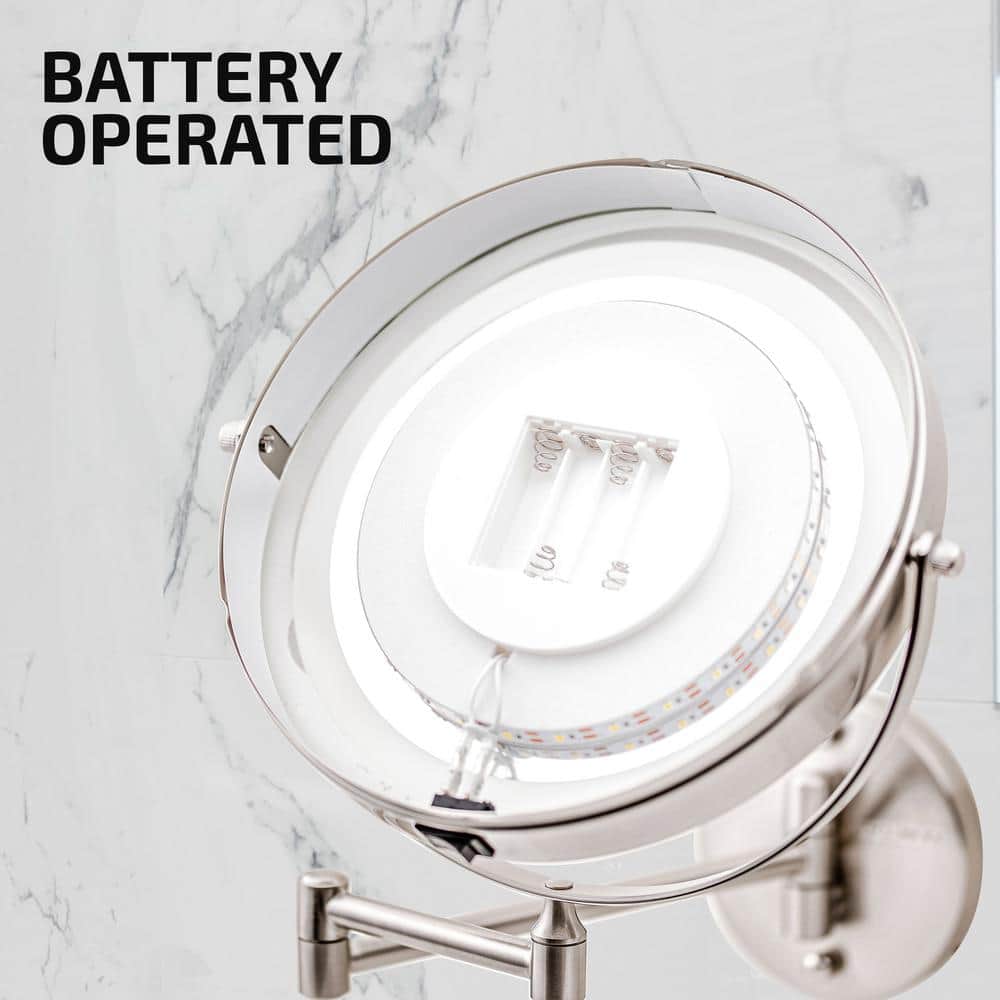 Nickel Brushed Round LED Wall Mounted Magnifying Mirror