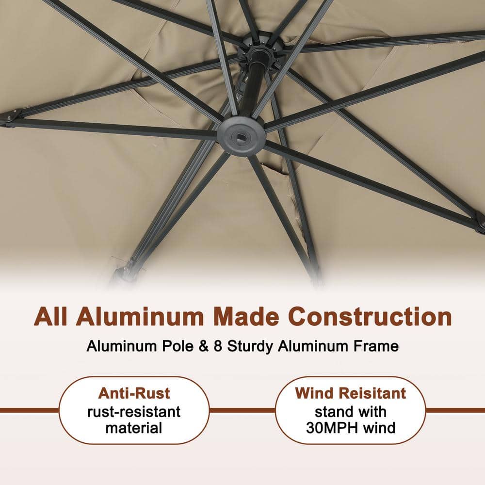 Taupe Rectangular Aluminum Cantilever Patio Umbrella with Stand