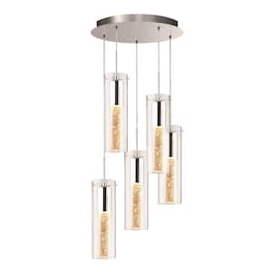 Pendant Collection 5-Light Chrome Accent Hanging Pendant with Glass Shade