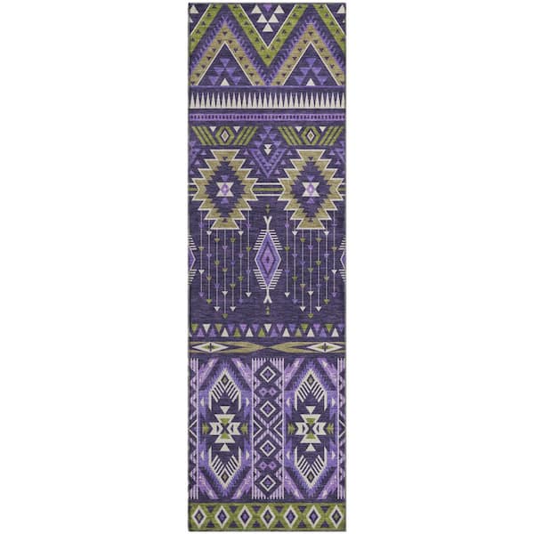 Mayfield Premium Machine Washable Abstract AMF1851 Purple 2 ft. 3 in. x 7 ft. 6 in. Runner Rug