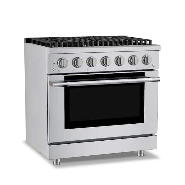 HausPro 36 in. 6 Burners Gas Range in Stainless Steel with 20,000 BTU and Convection Oven with 5 Rack Positions